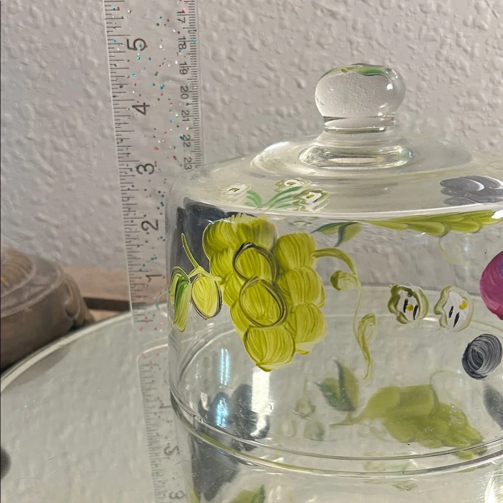 Hand-Painted Glass Cloche with Floral Motif, cloche only no plate Bloom Core